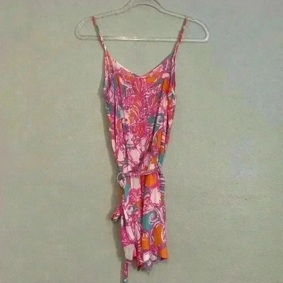 Lilly Pulitzer Deanna Shorely Blue Feeling Tanked Print Tank Short Romper - Picture 5 of 5